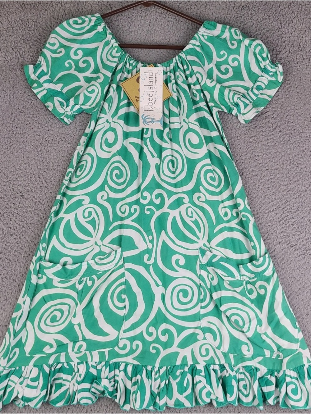 Isle by Ubec Island Green & White Swirl Cotton Dress